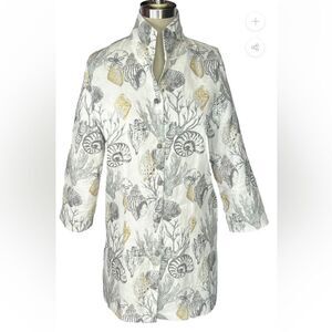 Connie Roberson Linen Longline Button Front Rita in Shells Jacket Size S